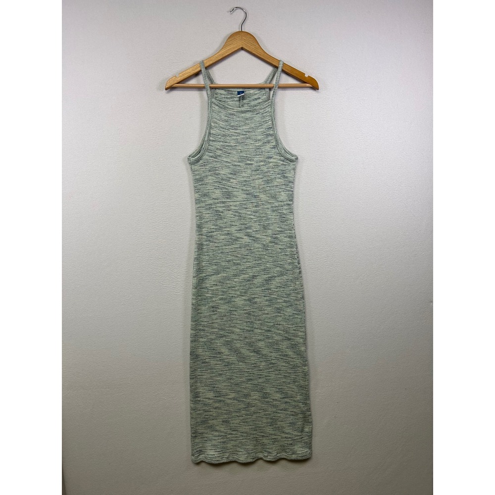 90s Aesthetic Old Navy Womens Size M Green Space Dye Ribbed High Neck Midi Dress